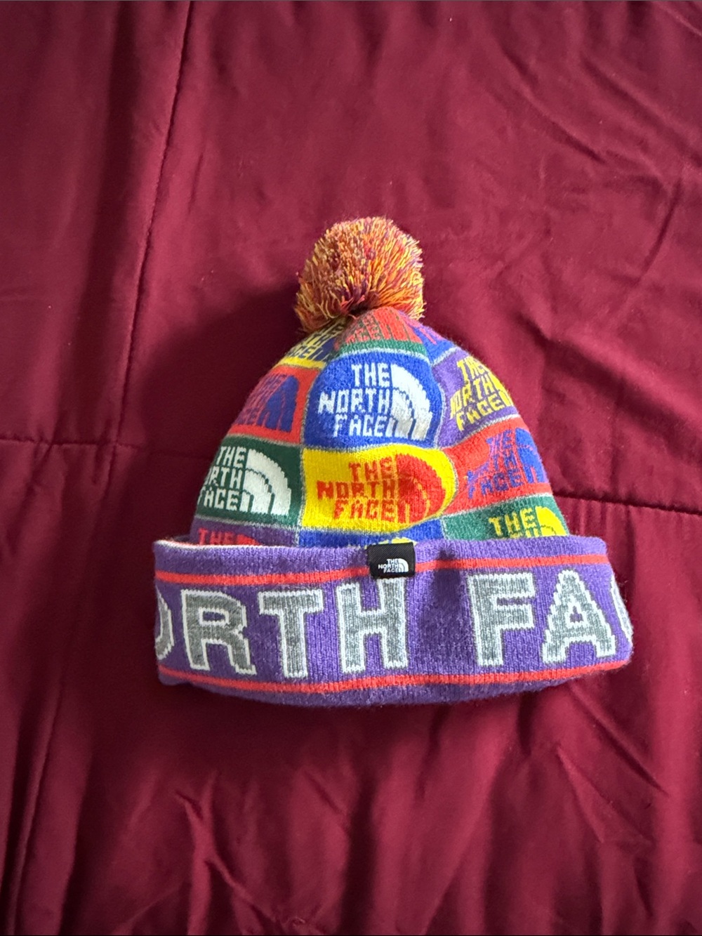 The North Face Kids' Multicolor Pom Beanie - Purple Cuff - Picture 4 of 7